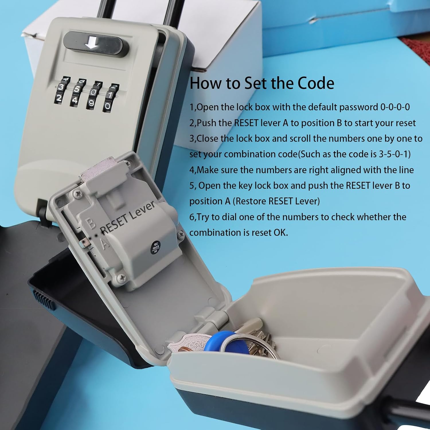 Key Lock Box for Outside Surfing, 4 Digit Combination Lockbox for House Key, Portable Key Safe Padlock for Cars, Indoor, Garage, Garden, Store, Realtors with Shackle, Waterproof Cover