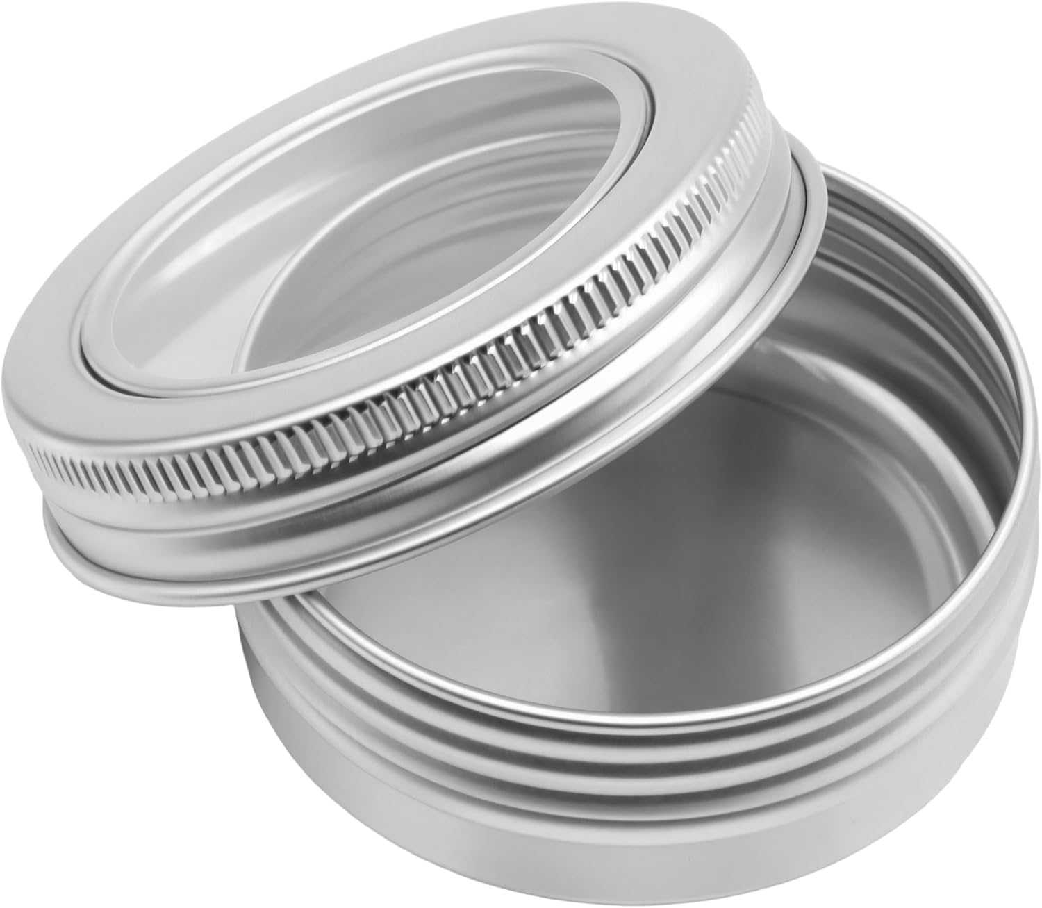 70 PCS Clear Window Aluminum Round Cans, 1oz Metal Tin Cans Small Tins with Screw Lid for Candles, Cosmetic, Arts & Crafts, Lip Balm, Silver