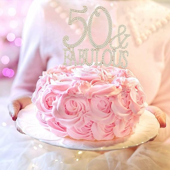 50 & Fabulous Cake Topper 50th Birthday Anniversary Decor For Women Men 50th Birthday Decorations Gold