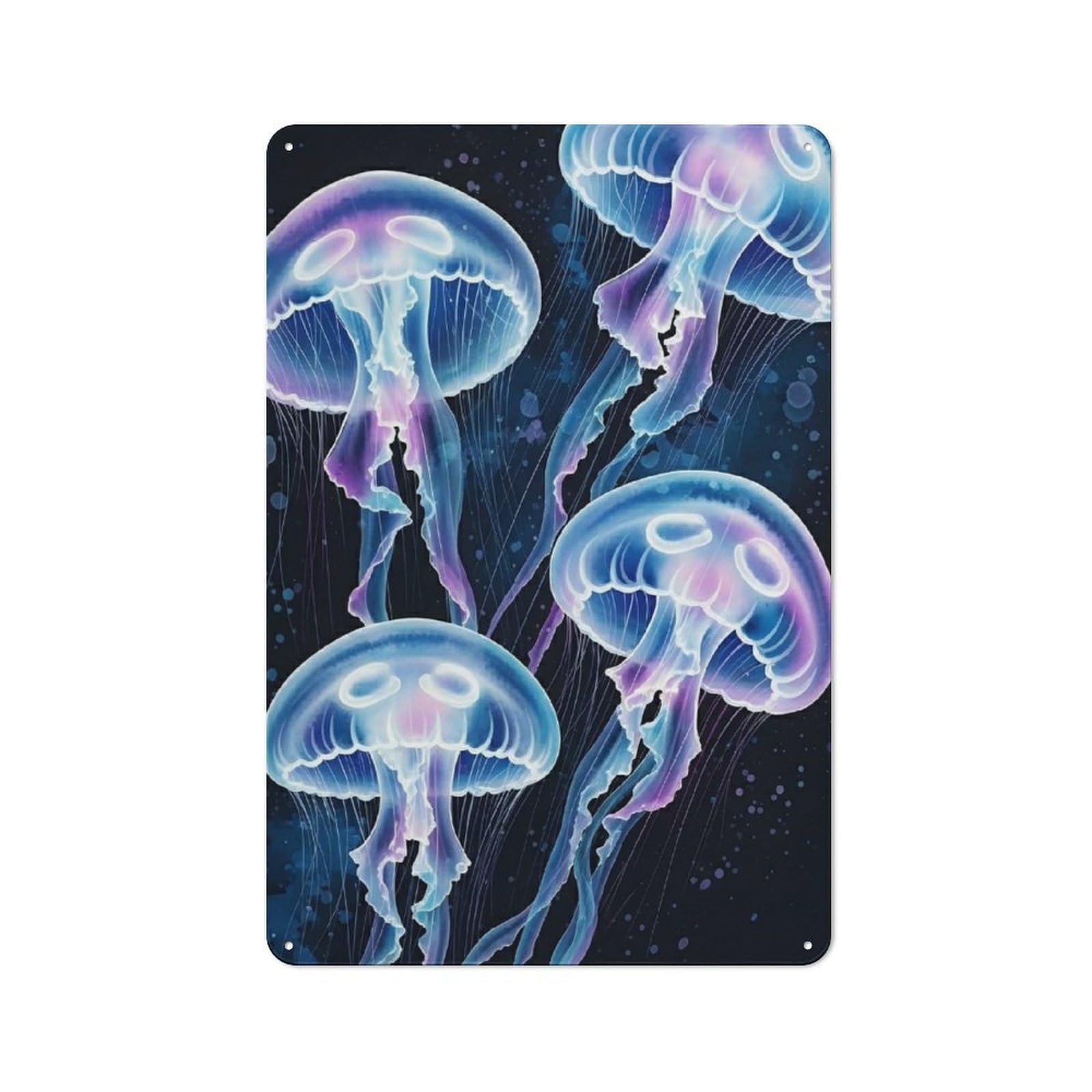 Junmoney Style-7 Glowing Jellyfish In Deep Blue Water Retro Tin Sign 30X20cm For Café Or Restaurant, Housewarming Wall Decor For People Furnishing Café And Restaurant