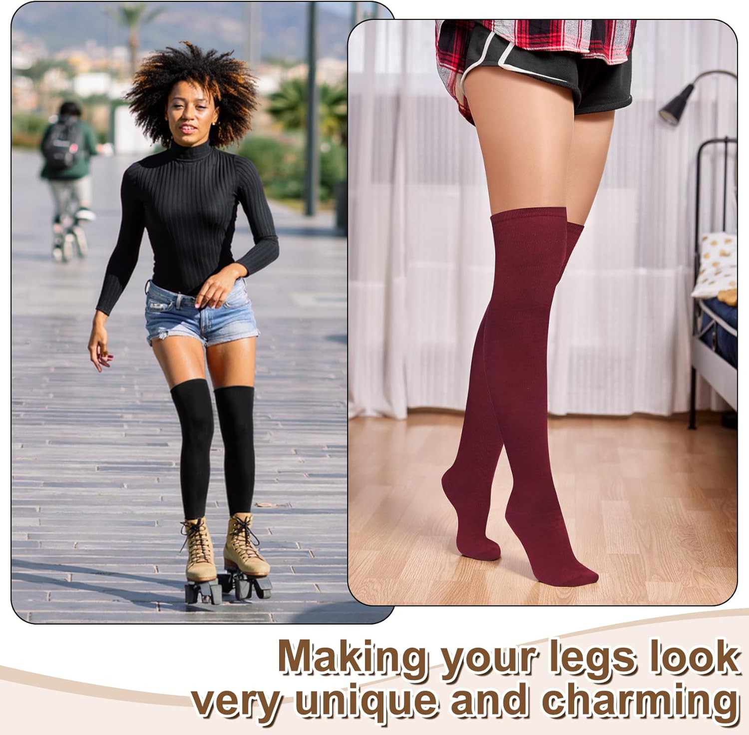 Chalier Thigh High Socks for Women Casual Thigh Socks Soft Comfort Womens Stockings for Holidays - Image 7
