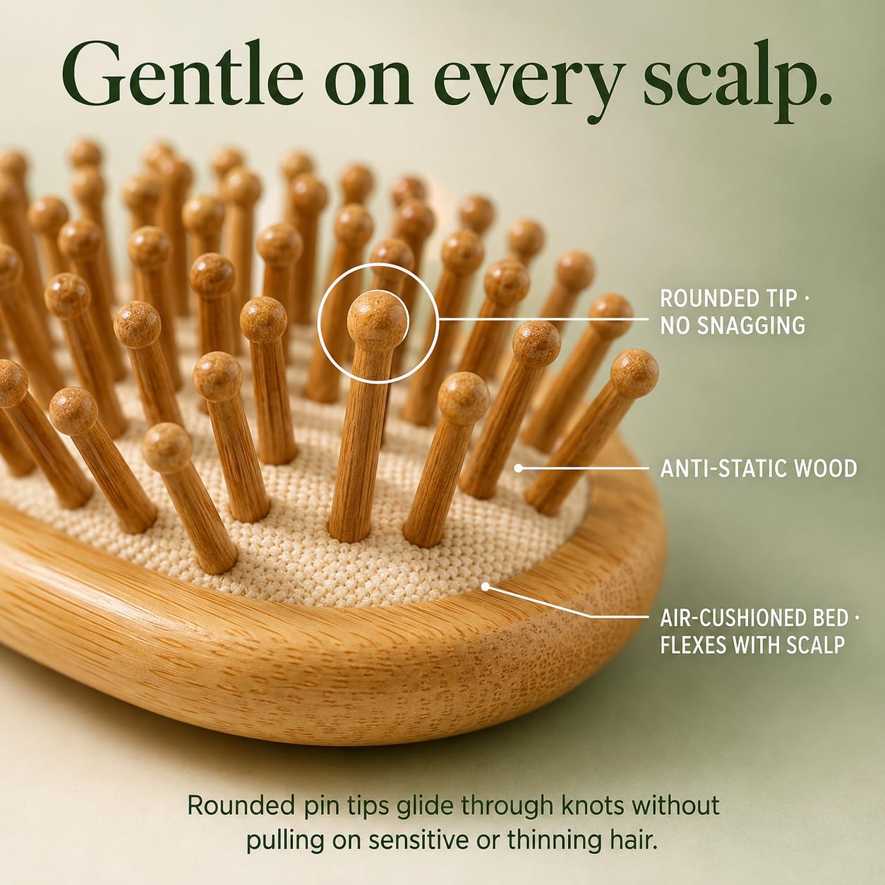 Bamboo Hair Brush & Scalp Massager, Handleless Oval image 4