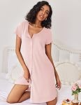 Ekouaer Nightgowns for Women 2 Pack Button Down Night Shirts Short Sleeve Sleep Shirts V Neck Sleepwear Pajama Dress