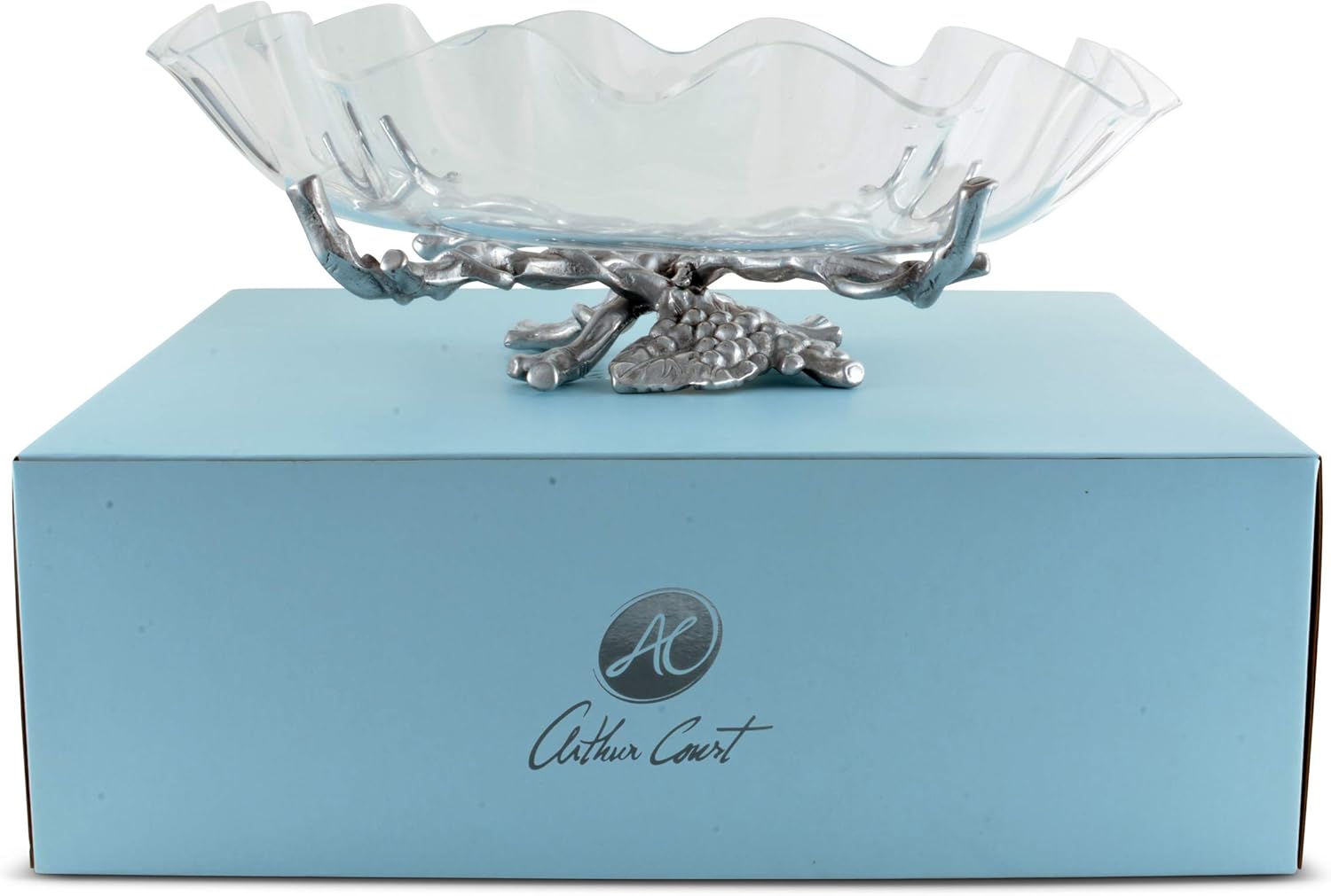 Arthur Court Acrylic Bowl with Grape Pattern Sand Casted in Aluminum with Artisan Quality Hand Polished Tarnish Free Stand Lightweight Serving Bowl 16 Diameter x 5 inch Tall