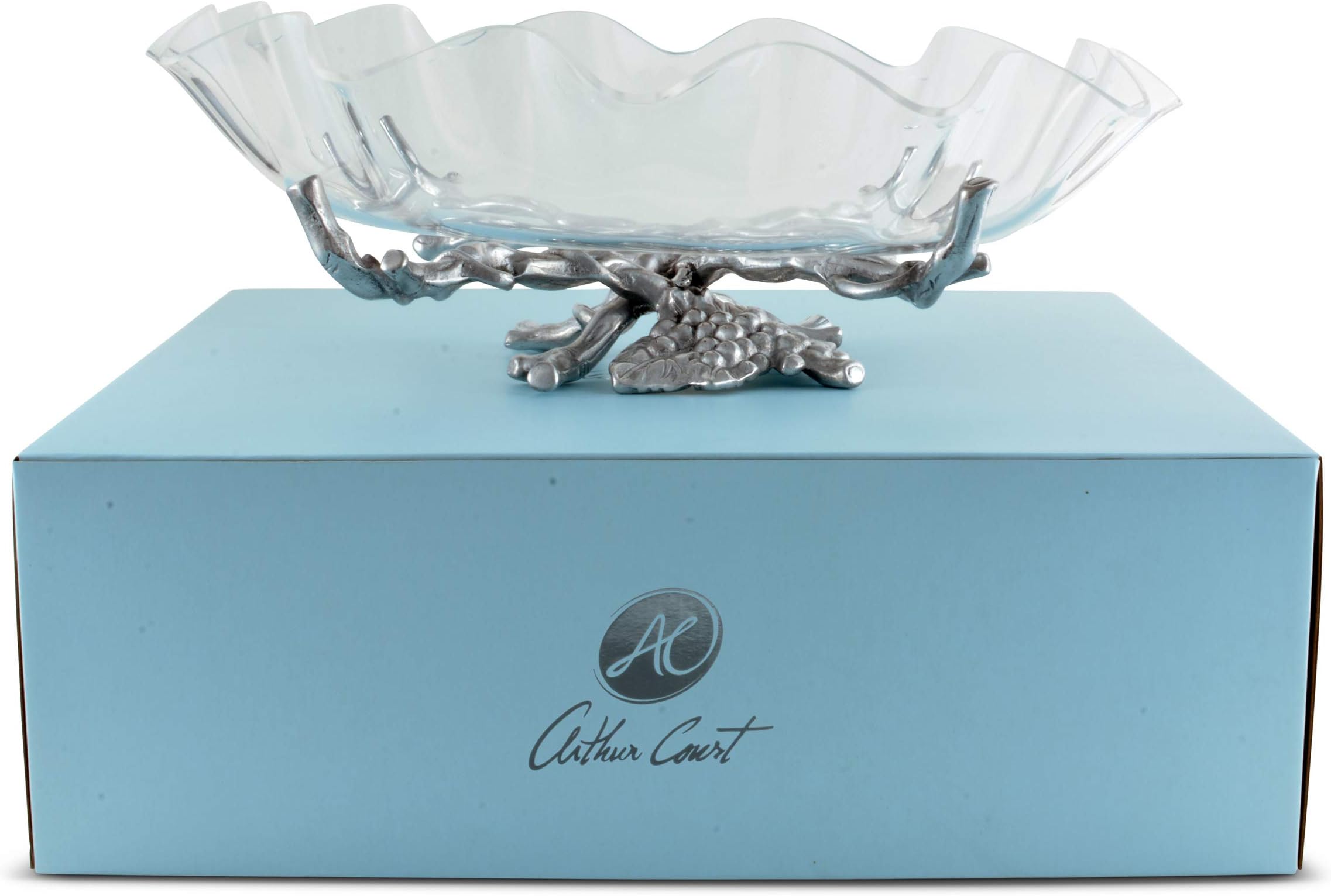 Arthur Court Acrylic Bowl with Grape Pattern Sand Casted in Aluminum with Artisan Quality Hand Polished Tarnish Free Stand Lightweight Serving Bowl 16 Diameter x 5 inch Tall
