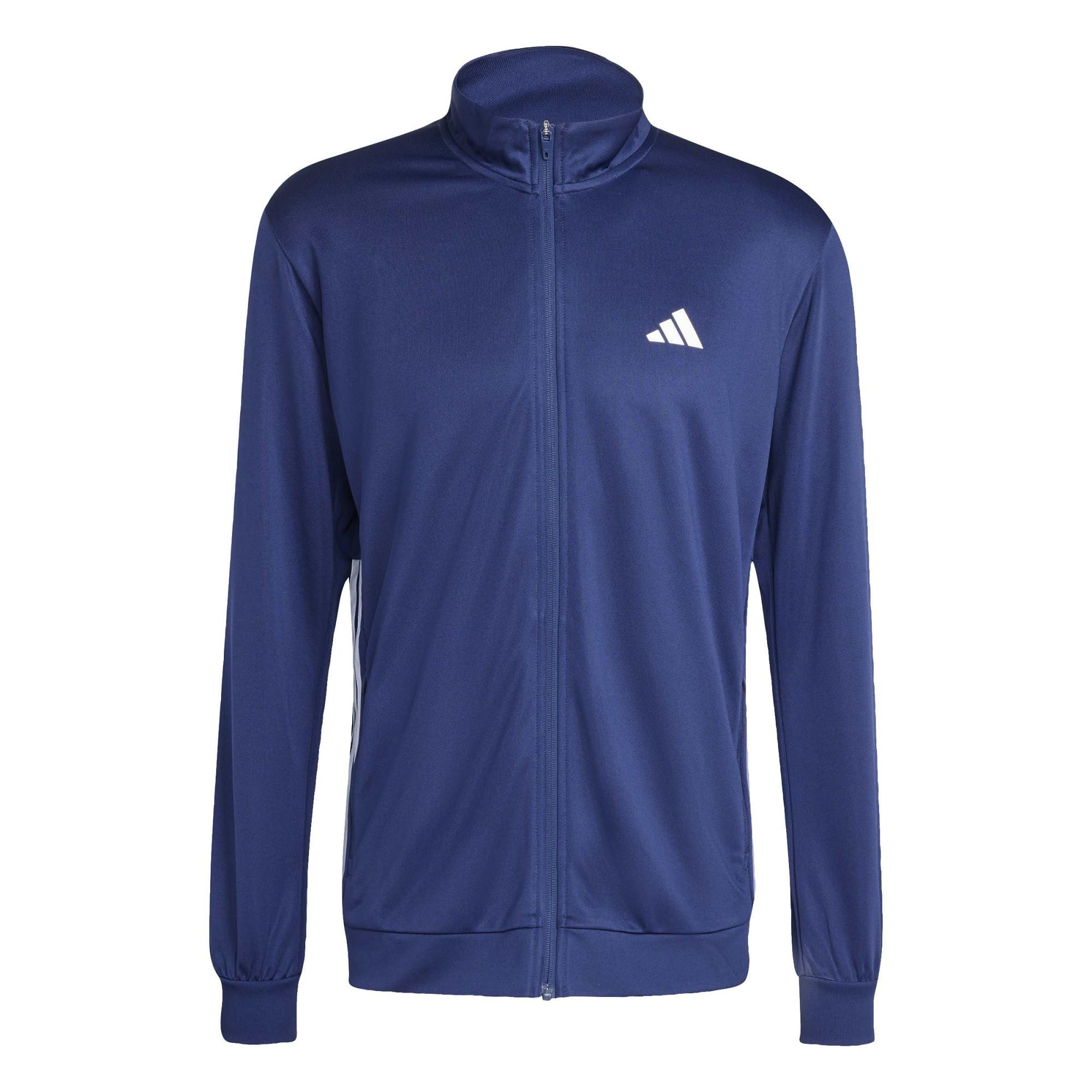 adidas Men's Workout Essentials All-Set 3-Stripes Knit Track Top Sweatshirt, dark blue/white, XL