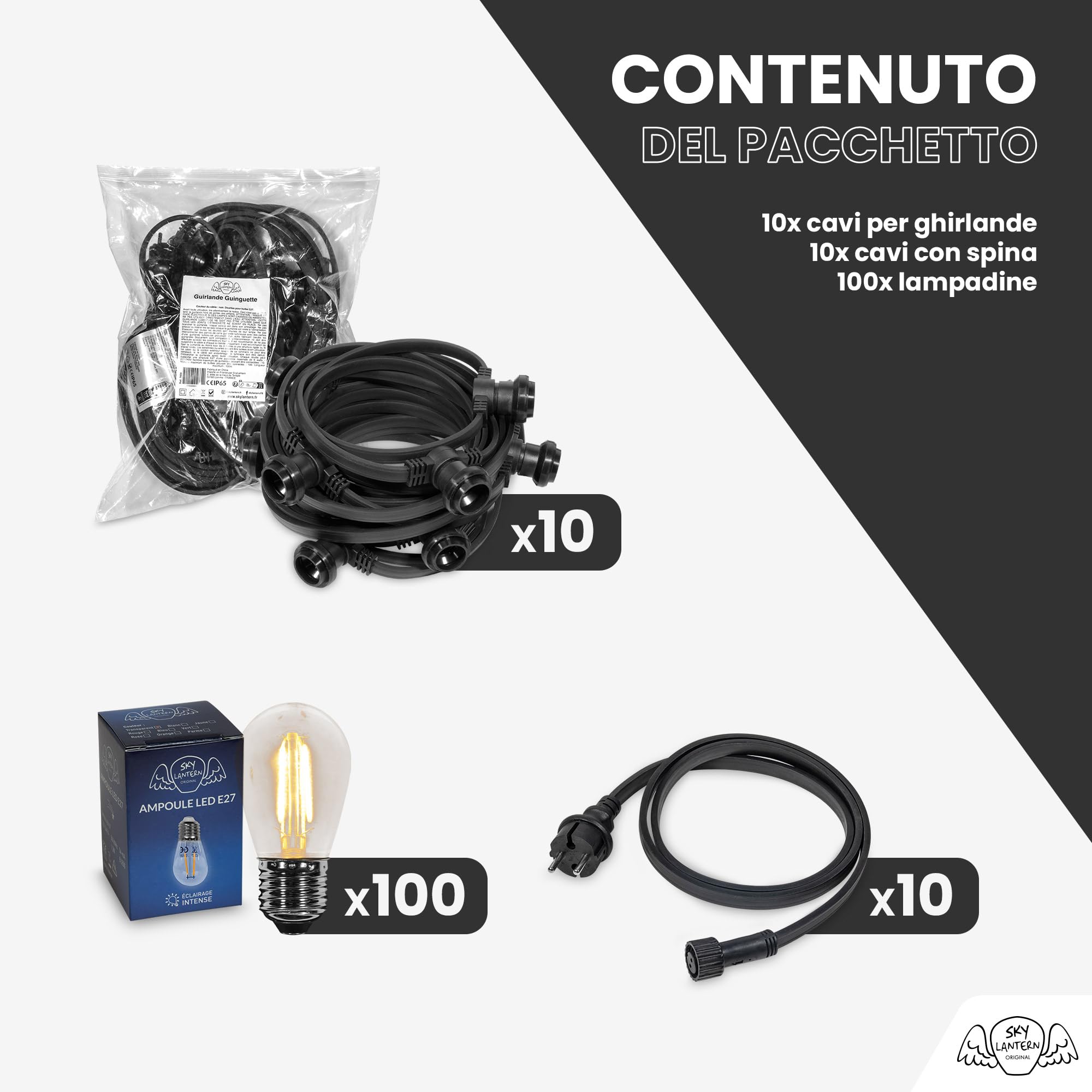 SKYLANTERN Catena Luminosa Esterno 100M 100 Lampadine LED E27 Bianco Caldo IP65 - Luci da Esterno Giardino Impermeabile Prolungabile - Ghirlanda Luminosa Matrimonio Terrazza