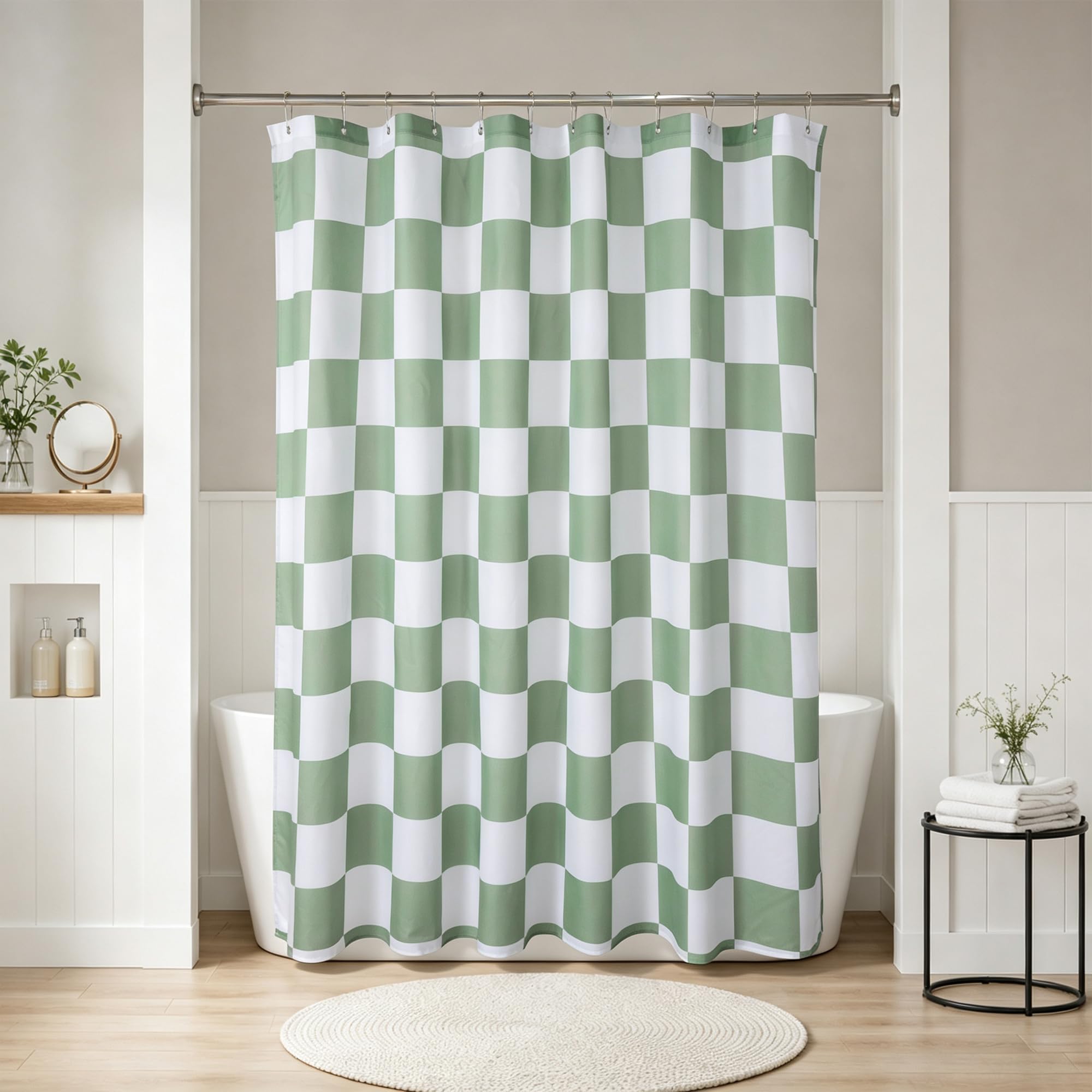 N&amp;Y HOME Fabric Shower Curtain or Liner Green and White Checkered