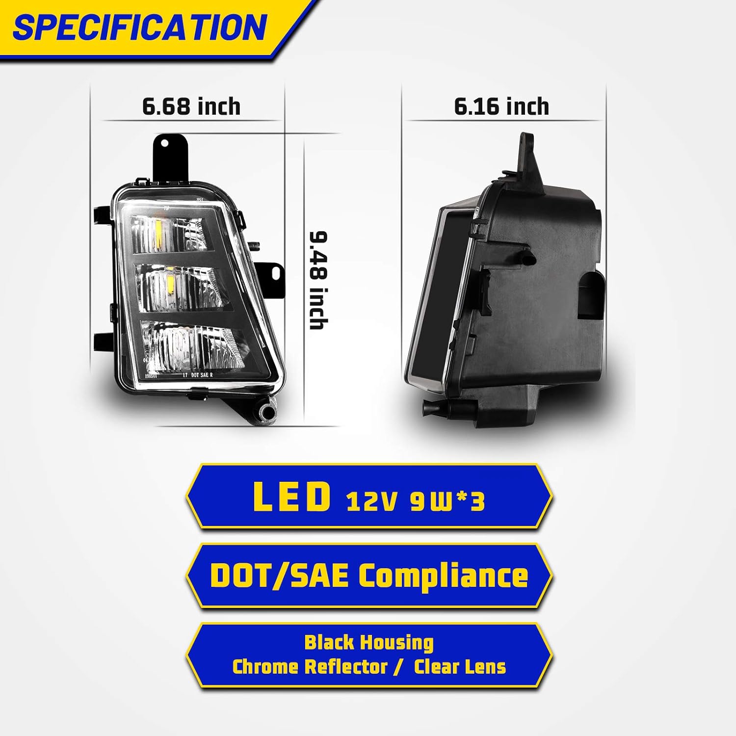 Driving LED Fog Lights Fit for Volkswagen Gti 2014 2015 2016 2017 with 12V 9WX3 Led Fog Lamps Assembly Replacement- 1 Pair (Clear Lens)
