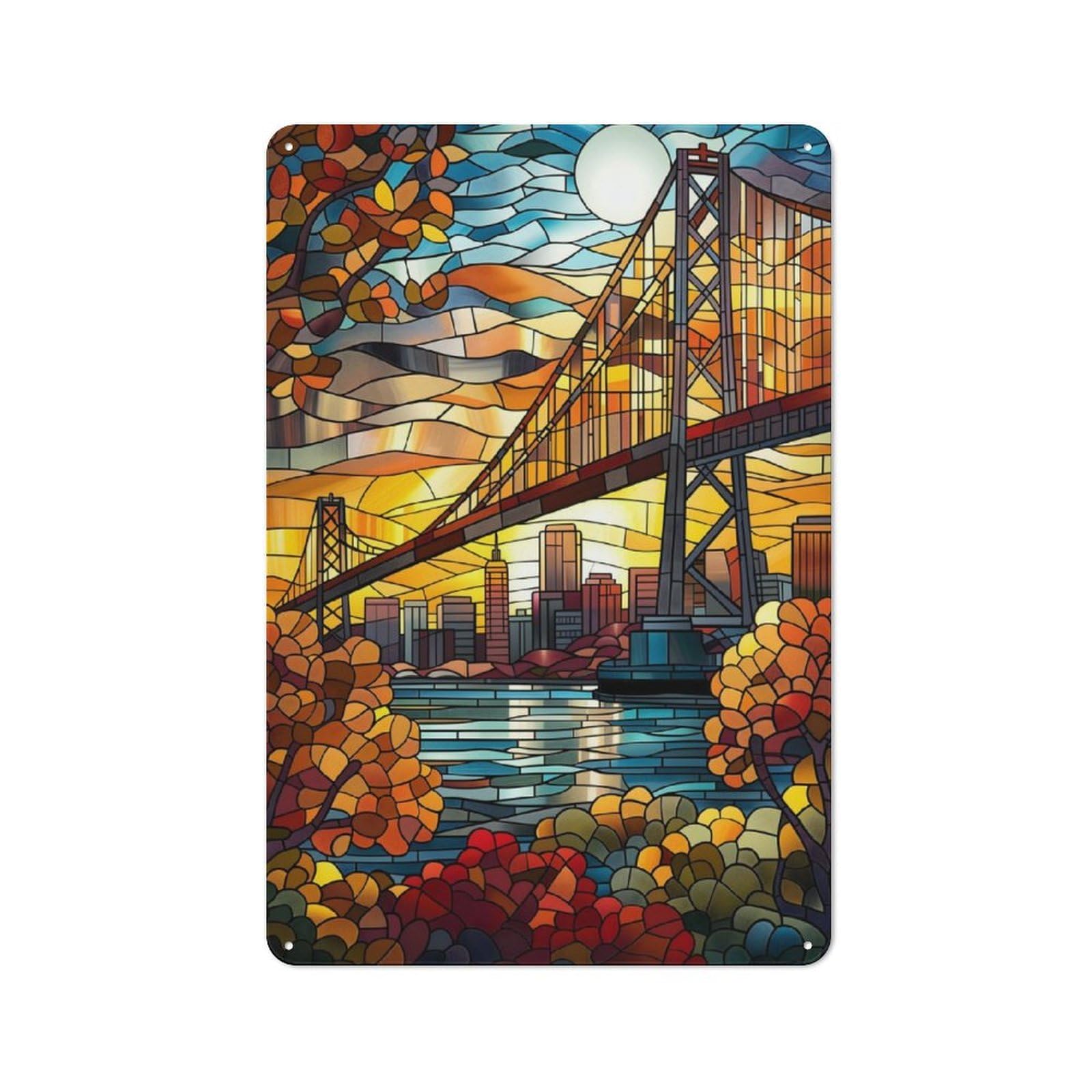 Junmoney Golden Gate Serenity Rustic Metal Sign 30X20cm For Hobby Room Or Studio, For Kitchen, Dining Room And Home Bar Wall Decor