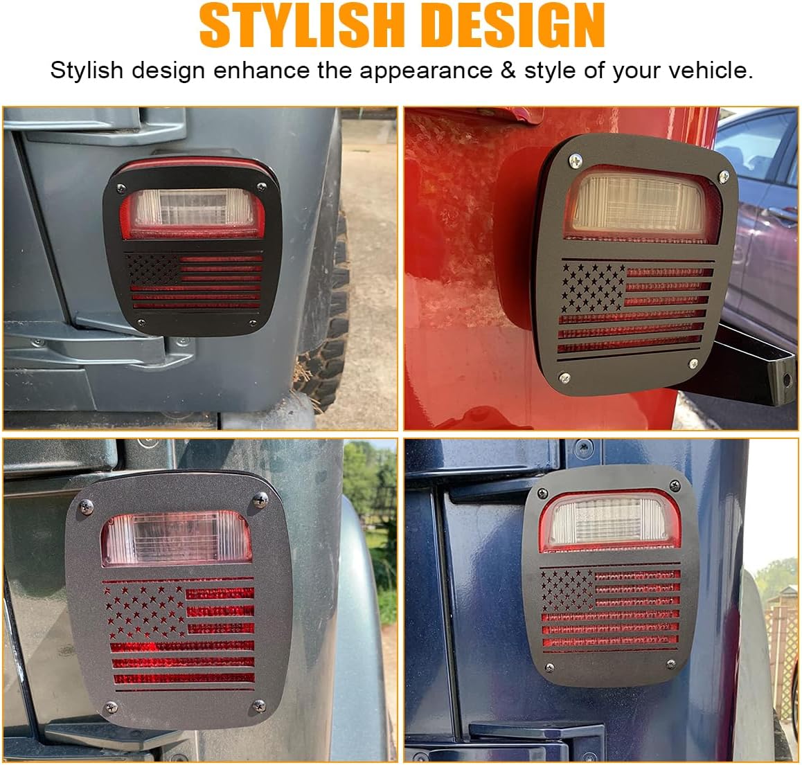Tail Light Guards Covers Compatible with Jeep Wrangler TJ YJ 1987-2006, US Flag Pattern Exterior Accessories Rear Tail Light Guards Covers Protectors