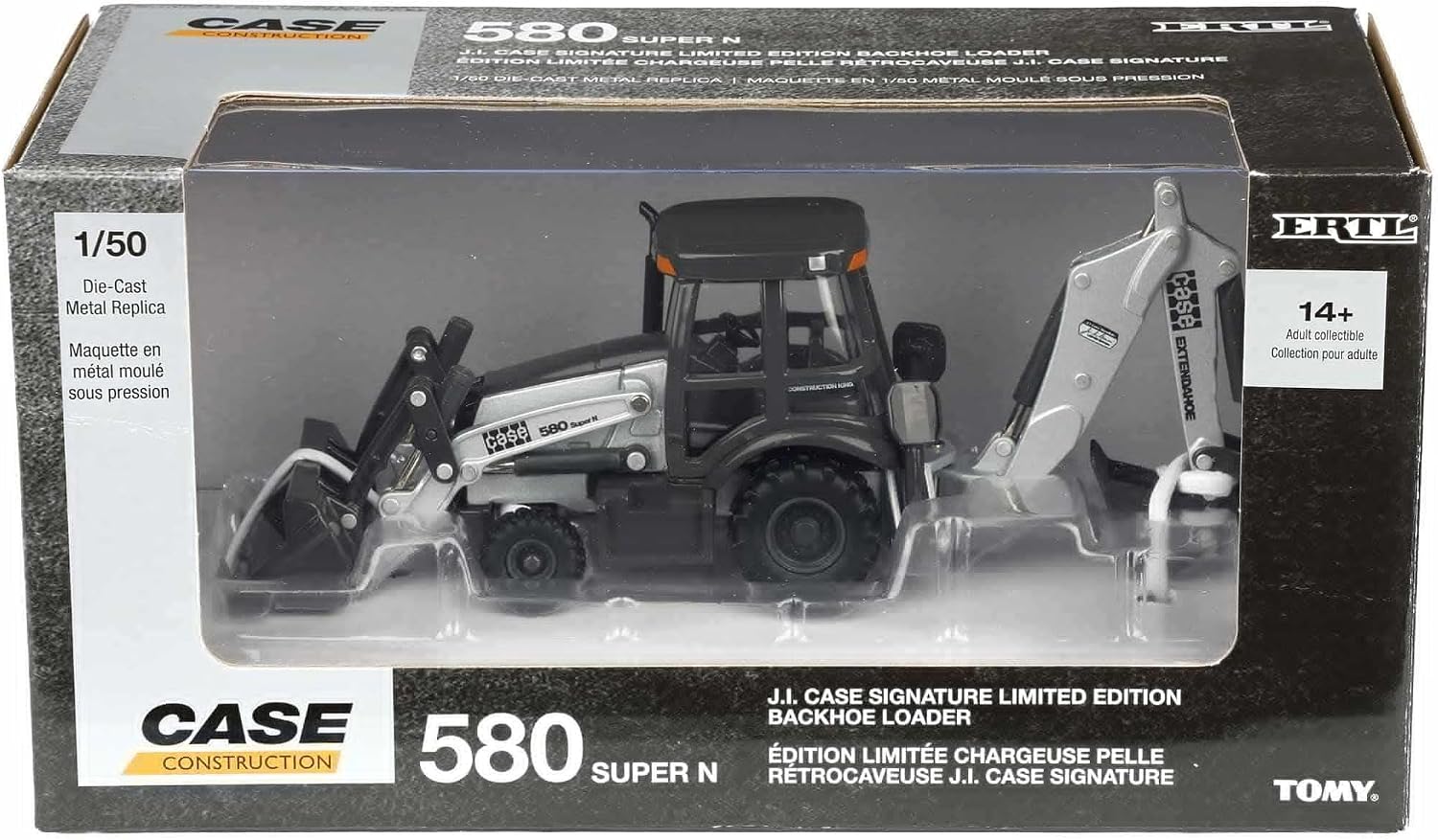 ERTL 1/50 JI Case 580 Super N Backhoe Loader, Silver Signature Limited Edition Prestige Collection 44521