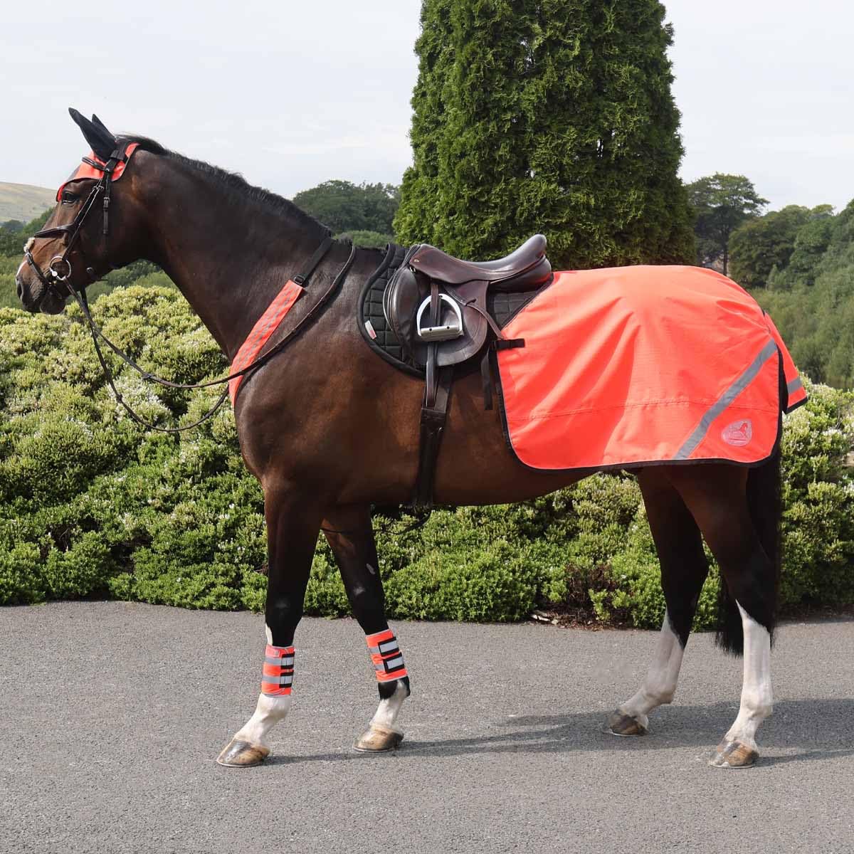 Masta Quarter Sheet - Waterproof, 600D Ripstop Equestrian Blanket with Warm Polar Fleece Lining, Reflective Piping, Badge & Fastenings - Fluorescent Orange - Orange - XFULL โ image 1