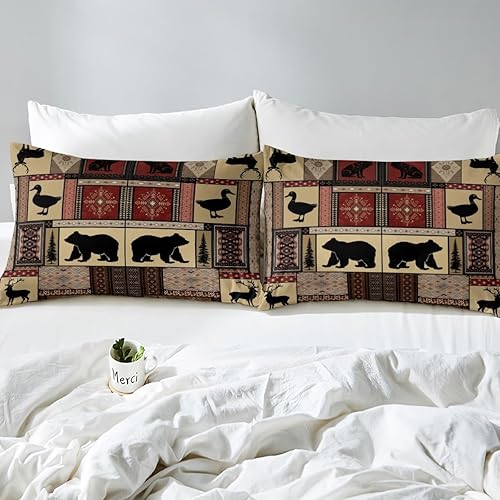 Miniatura 4 de Juego de ropa de cama con estampado de oso de cabaña para niños, niños, adolescentes, decoración de dormitorio, juego de funda de edredón con