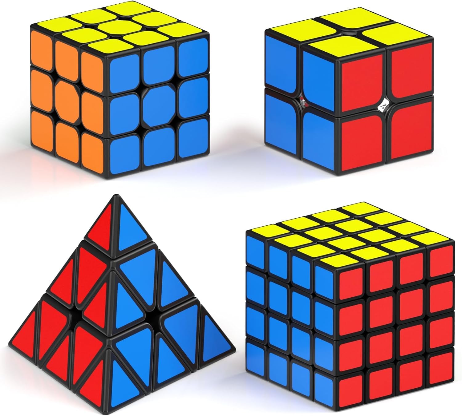 Vdealen Speed Cube Set, Puzzle Cube Bundle of 2x2 3x3 4x4 Pyramid Speed Cube, Smooth Magic Cube Game Toys Gift for Kids Teens Adults