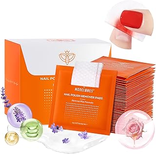 Modelones Nail Polish Remover Pads, Acetone Nail Polish Remover Wipes 50 PCS Professional Individually Wrapped Wet Wipes Easily & Quickly Rose Smell Glycerin Moisturizing Big Size Portable