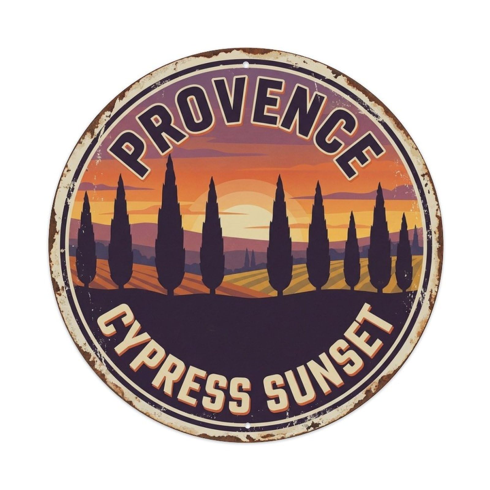 Village Travel Cypress Sunset Provence France Metal Tin Sign