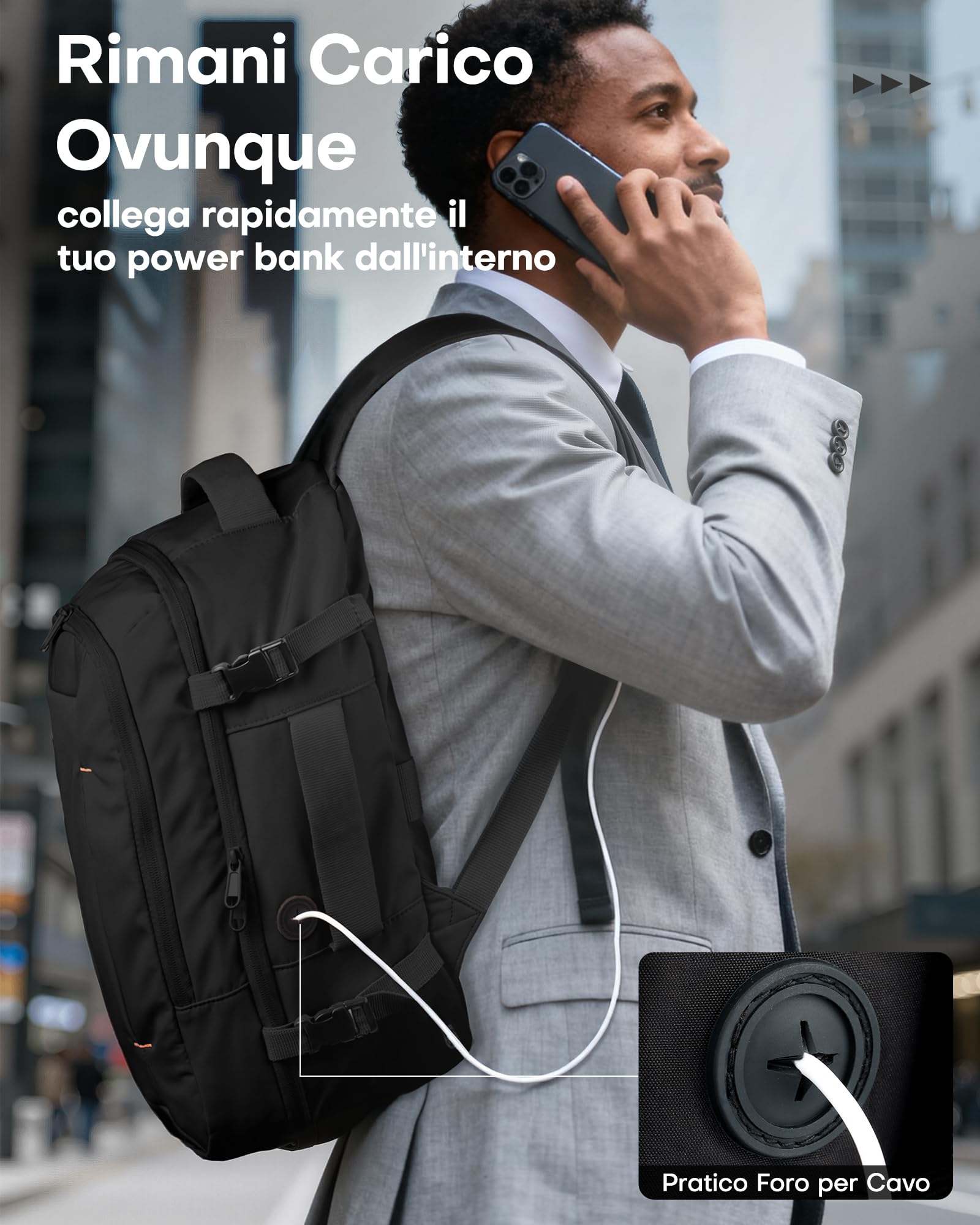 HOTOR Zaino Ryanair 40x20x25 - Zaino da Viaggio Zaino Porta PC Multi-Tasca e Portatile, Bagaglio a Mano Compatibile Ryanair, Con Foro USB, Per Donna e Uomo Lavoro, Viaggi in Aereo e Trekking, Nero