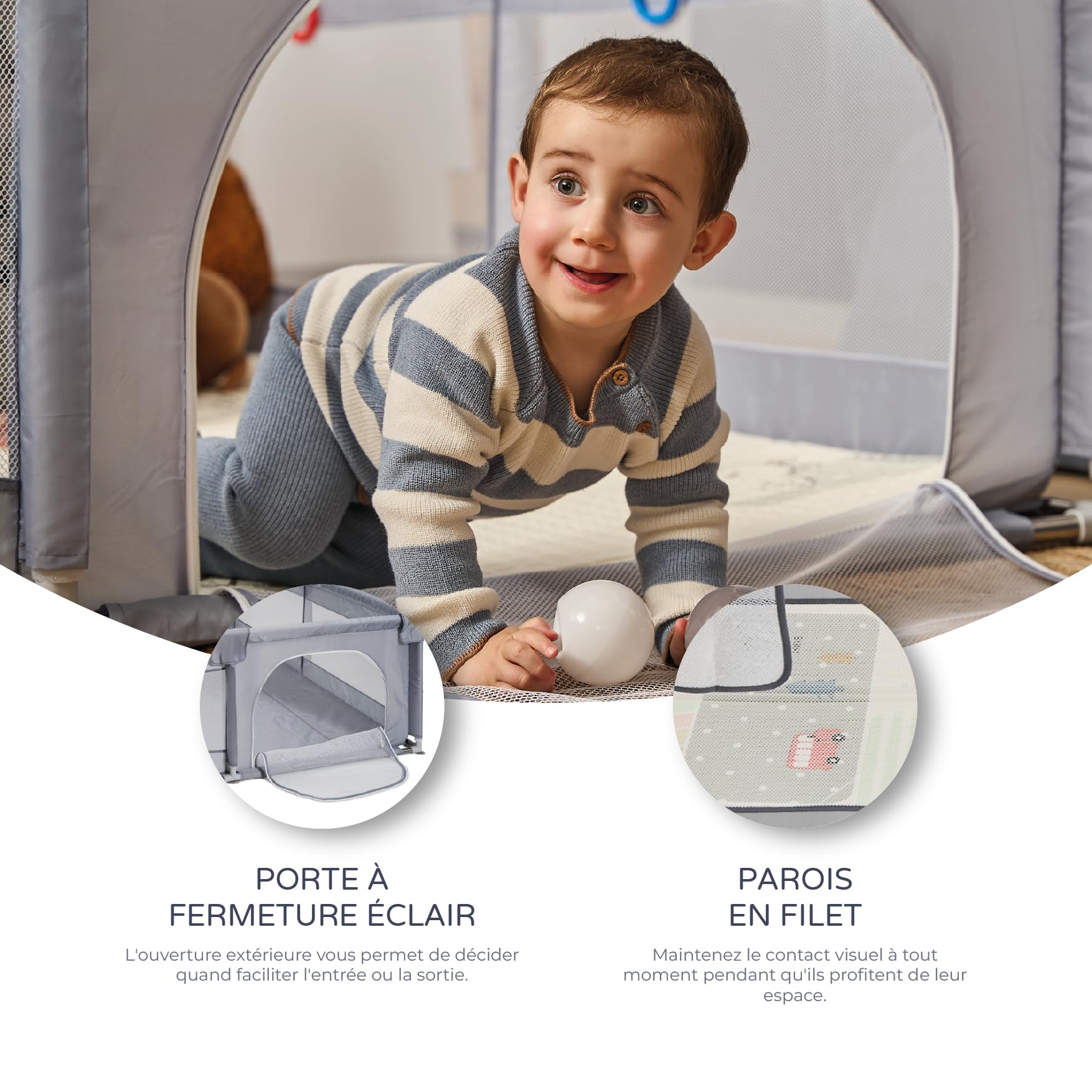 Parc pour enfant XXL en nylon - 200 x 180 cm - Parc de jeux pour bébé pliable avec chatières et fenêtre filet - Avec ventouses - Montage facile (200 x 180 cm)