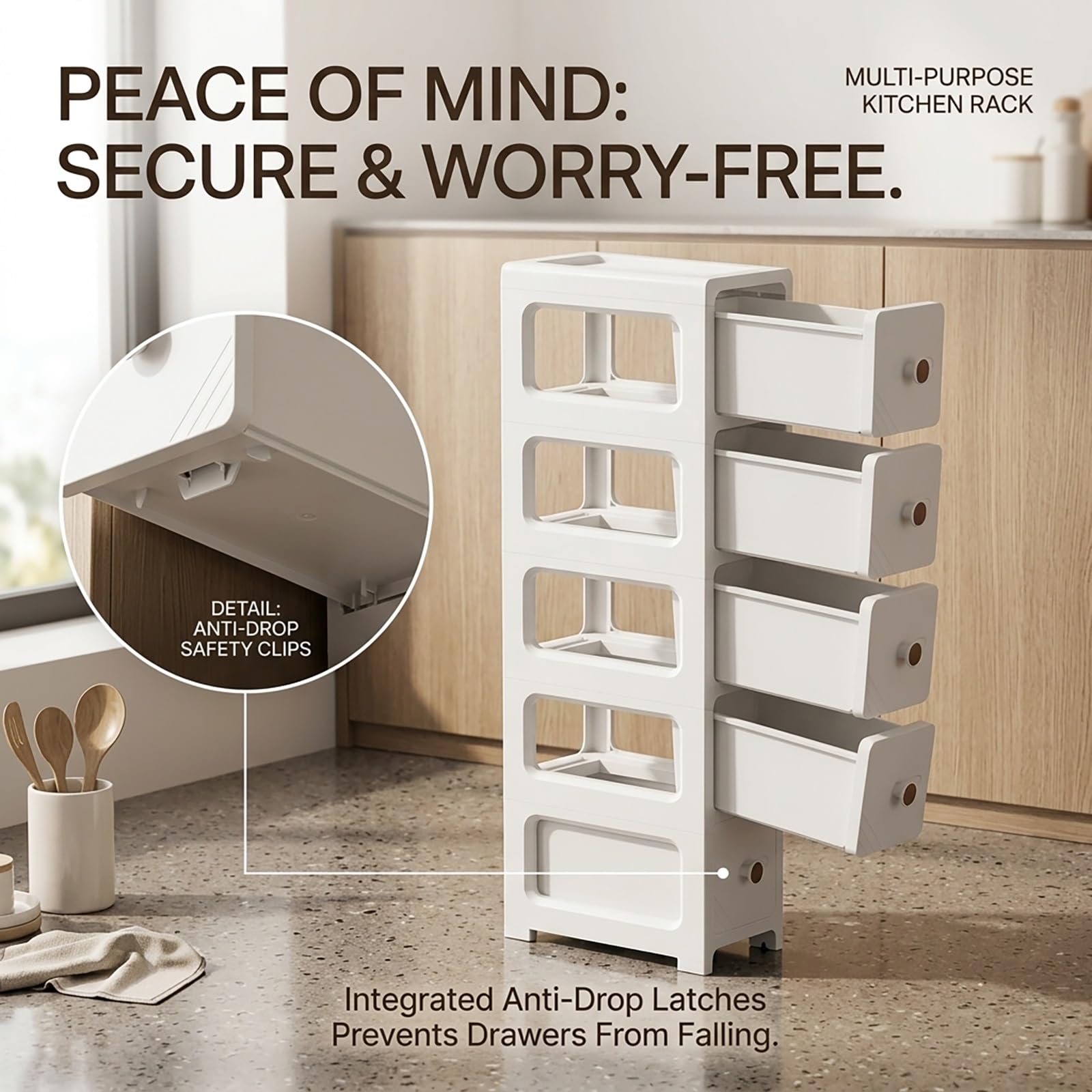 Carrello Salvaspazio Senza Montaggio con Cassetto, Mobiletto Bagno Stretto su Ruote per Cucina e Lavanderia, Carrellino Portaoggetti Sottile per Piccoli Spazi(White,28x17x69cm)