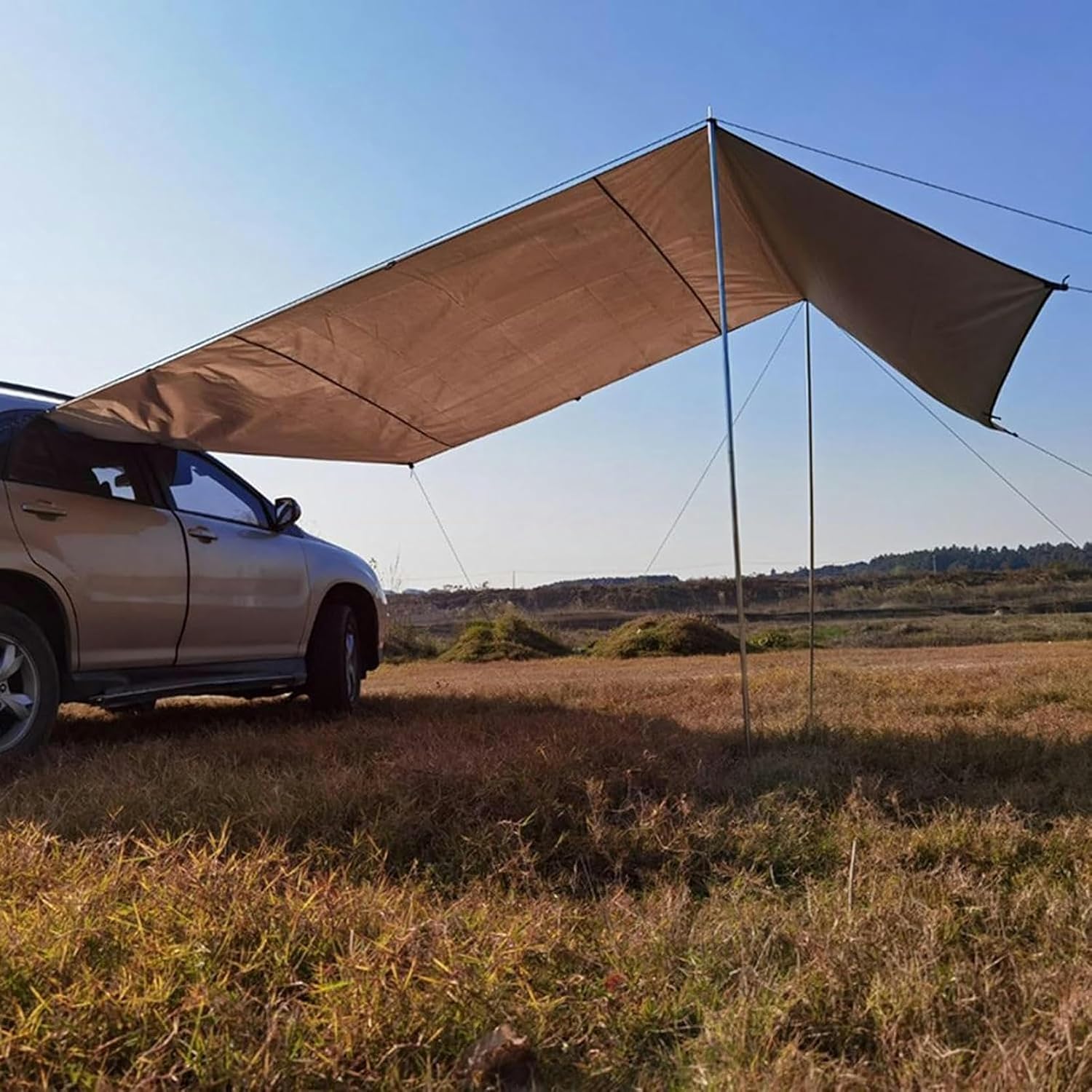 Car Awning, SUV Tailgate Tent, Waterproof Rooftop Awning Tent Shade, SUV Canopy Car Shelter Outdoor Camping Car Tent, with Supporting Rods Ropes, With suction cup ( Color : Green , Size : 440*200cm/