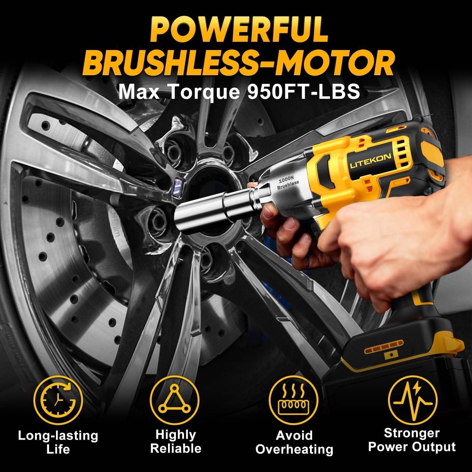 Cordless Impact Wrench Compatible with 𝗗e-𝗪𝗔𝗟𝗧 20V Max Battery, 740Ft-lbs 1000N.m, 1/2 Inch Brushless High Torque Power, 1000W Powerful Electric Impact Gun for Car Home (Battery Not Included)