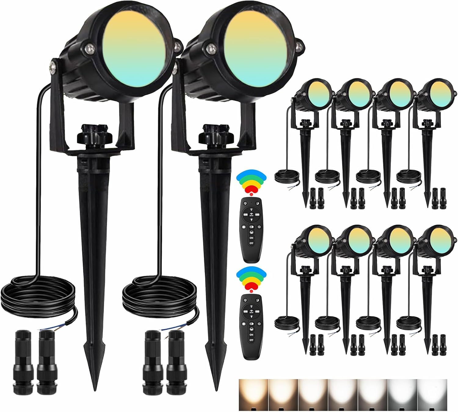 LED Landscape Lights Spot Lights Outdoor for Yard Garden Decor Spotligh with Remote, N~CCT 2700k~6000K IP68 Waterproof Landscape Lights for Yard,Patio,Lawn, Wall, Flood,Driveway (10, Low Voltage)