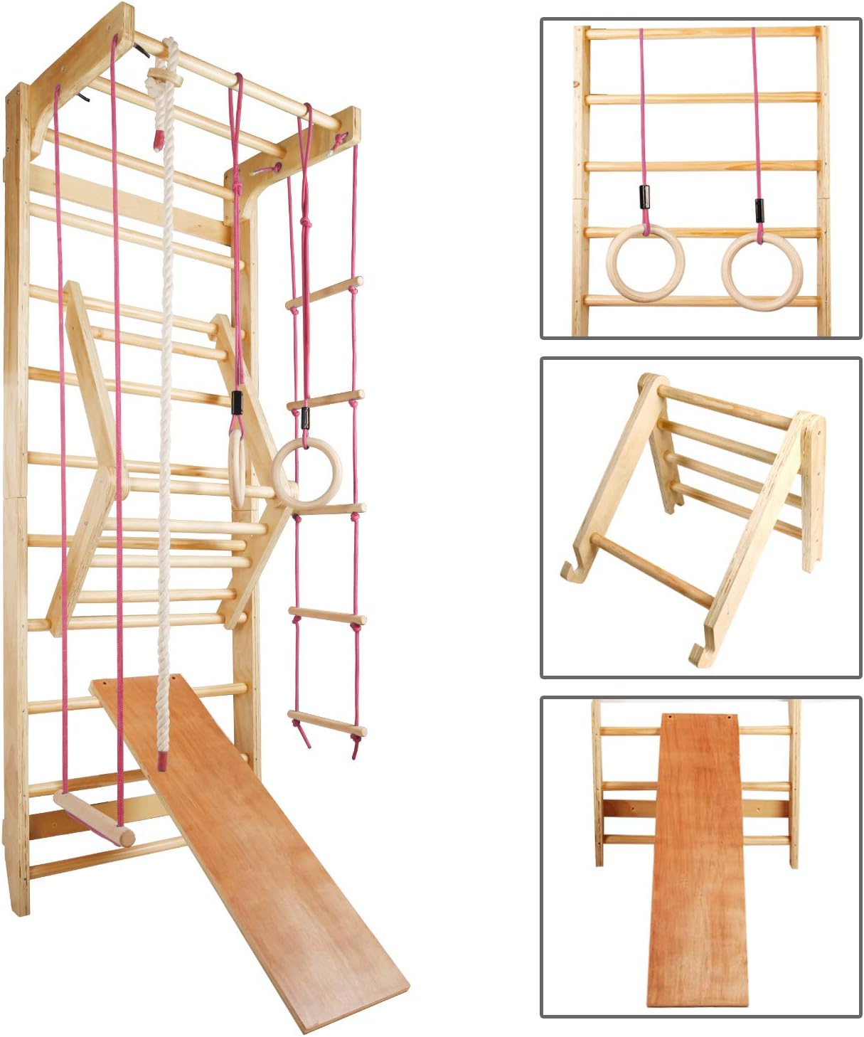 CCLIFE Wall Bars Gym Climbing Frame with various accessories attached
