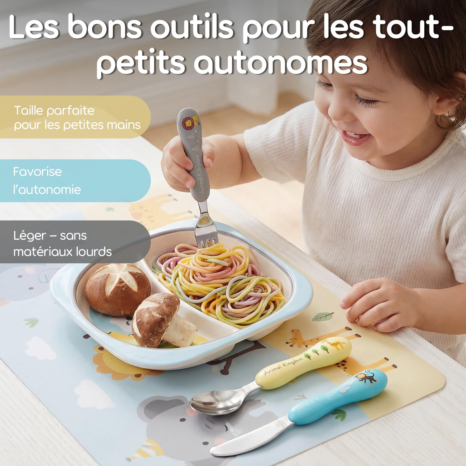 Lehoo Castle Couverts Enfant 6 Pièces, Couverts pour Bébé, 2 x Cuillères, 2 x Fourchettes, 2 x Couteaux, Set Couvert Bebe pour Garçons Filles