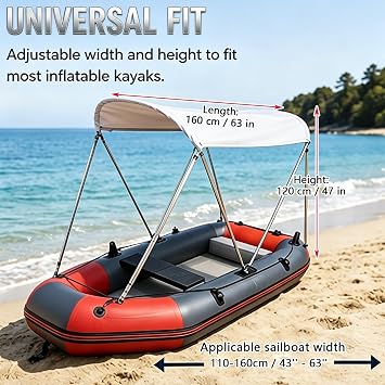 Boat Bimini Top, Water-Resistant Marine Canopy with Aluminum Frame, Foldable Sun Shade for Inflatable Boats, Universal Fit for Small Watercraft