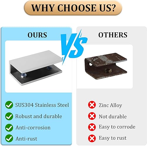 Miniatura 6 de Alise Soporte de estante de vidrio ajustable para ducha, soporte de abrazadera resistente para estantes de vidrio de 0.315-0.472 in, montaje en