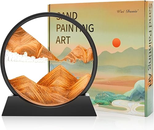 Wai Danie Cuadro artístico de arena en movimiento 3D, reloj de arena de mar profundo, paisaje de arena líquida, marco de arena que fluye relajante,