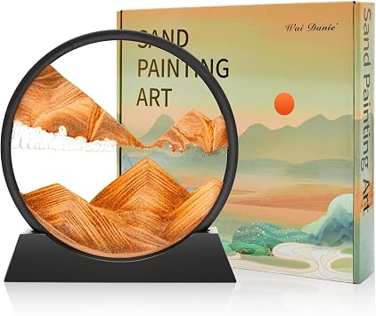 Wai Danie Moving Sand Art Picture 3D Hourglass Deep Sea Sandscape Liquid Motion Display Painting Flowing Sand Frame Relaxing Desktop Home Office Work DecorGold, 12 Inches