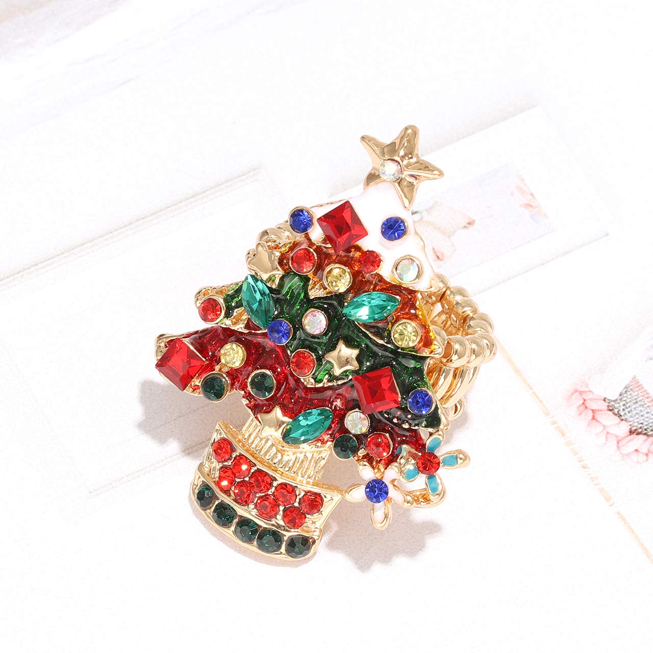 Anillos elásticos de Navidad, árbol de Navidad, invierno, copo de nieve, Papá Noel, anillos elásticos festivos de cristal con diamantes de imitación, joyería de vacaciones para mujeres, 5