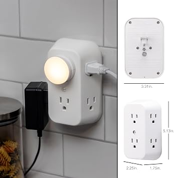 GE Outlet Extender, 2 Pack, 6 Outlet Multi Plug Wall Power Splitter