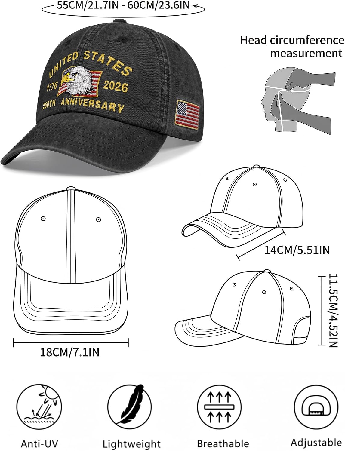 250 Anniversary USA Hat,United States of America 250th Anniversary Cap,US Patriotic Merchandise Gifts