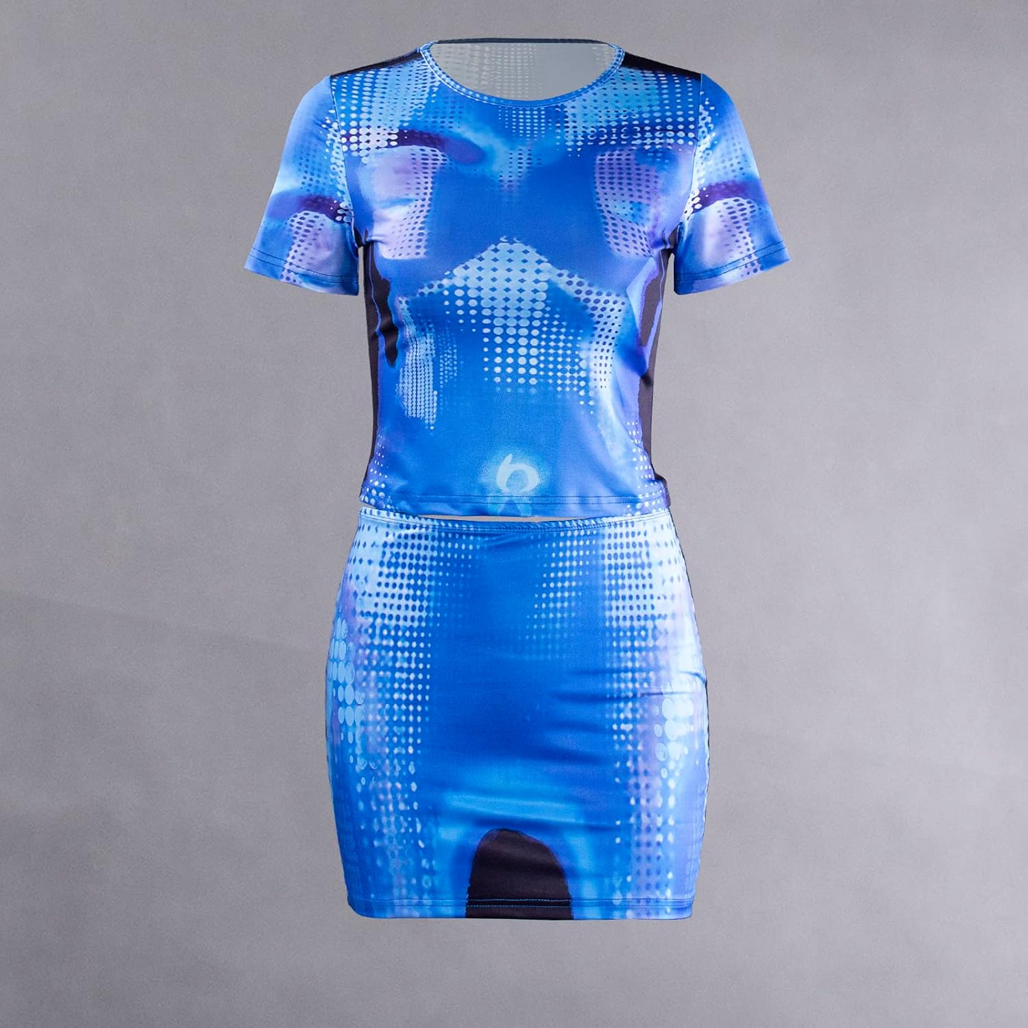 Women Sexy Mini Skirt Set Y2K Short Sleeve Tie Dye Print Crop Tops Bodycon Mini Skirt 2 Piece Set Party Club Dress - Image 4