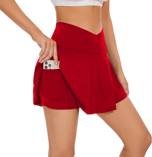 bpbtti Womens Pleated Tennis Skirt Crossover Golf Skorts Skirts with Pockets Act