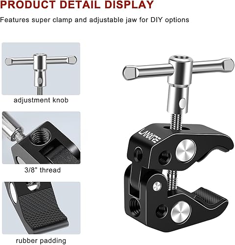 Miniatura 6 de Abrazadera de micrófono de montaje para micrófono con brazo mágico de cabeza esférica - Compatible con micrófonos - Carga máxima de 4.4 libras / 4.4