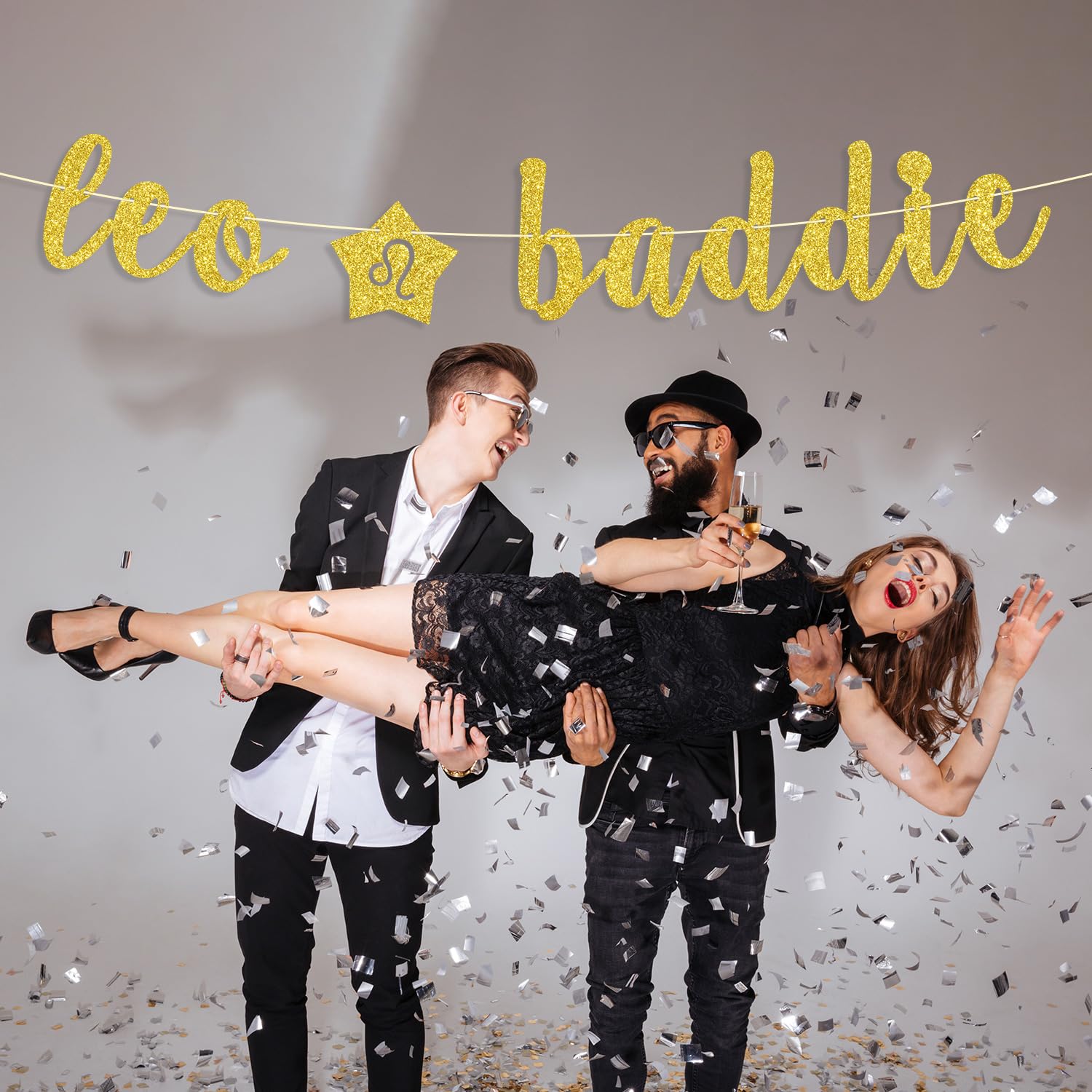 Big Leo Energy Gold Birthday Banner - July August Zodiac Constellation Party Decor, Glitter Leo Sign Banner For Wall Backdrop
