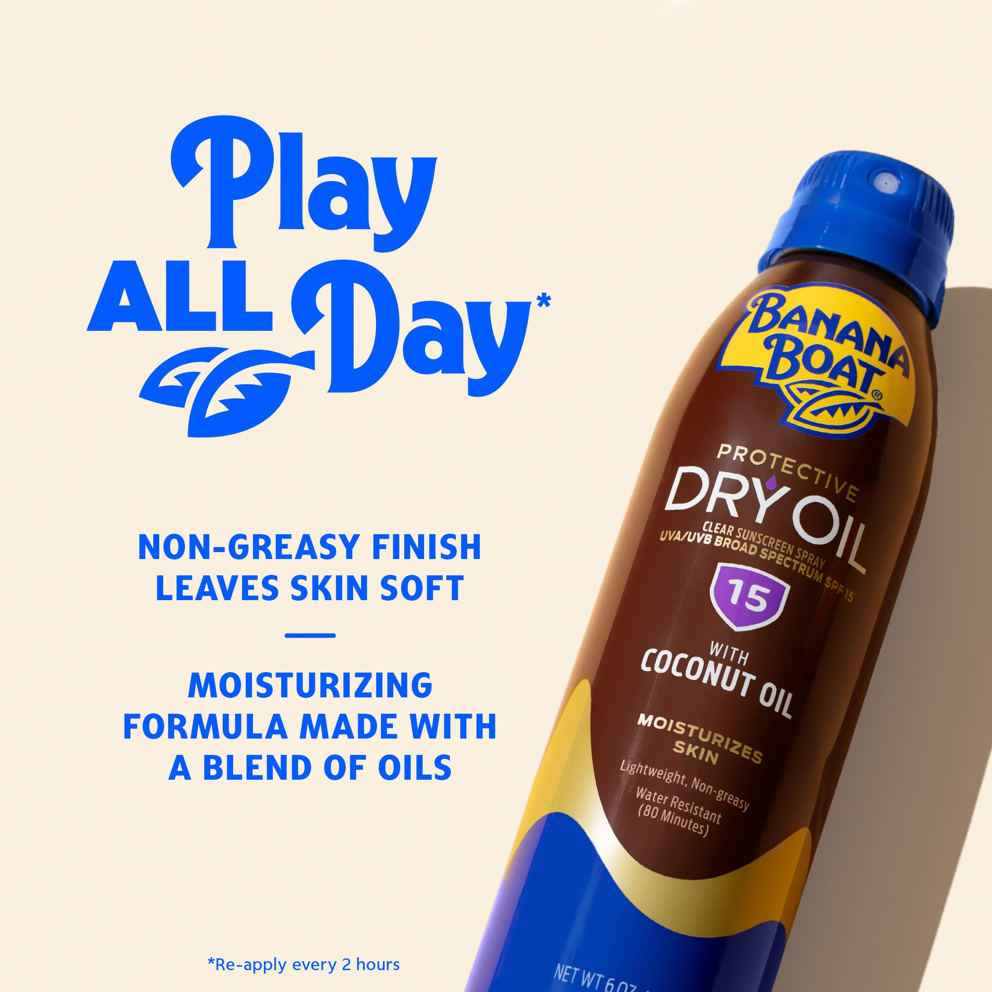 Banana Boat Dry Tanning Oil Spray Sunscreen SPF 15, 6 oz Pack of 3