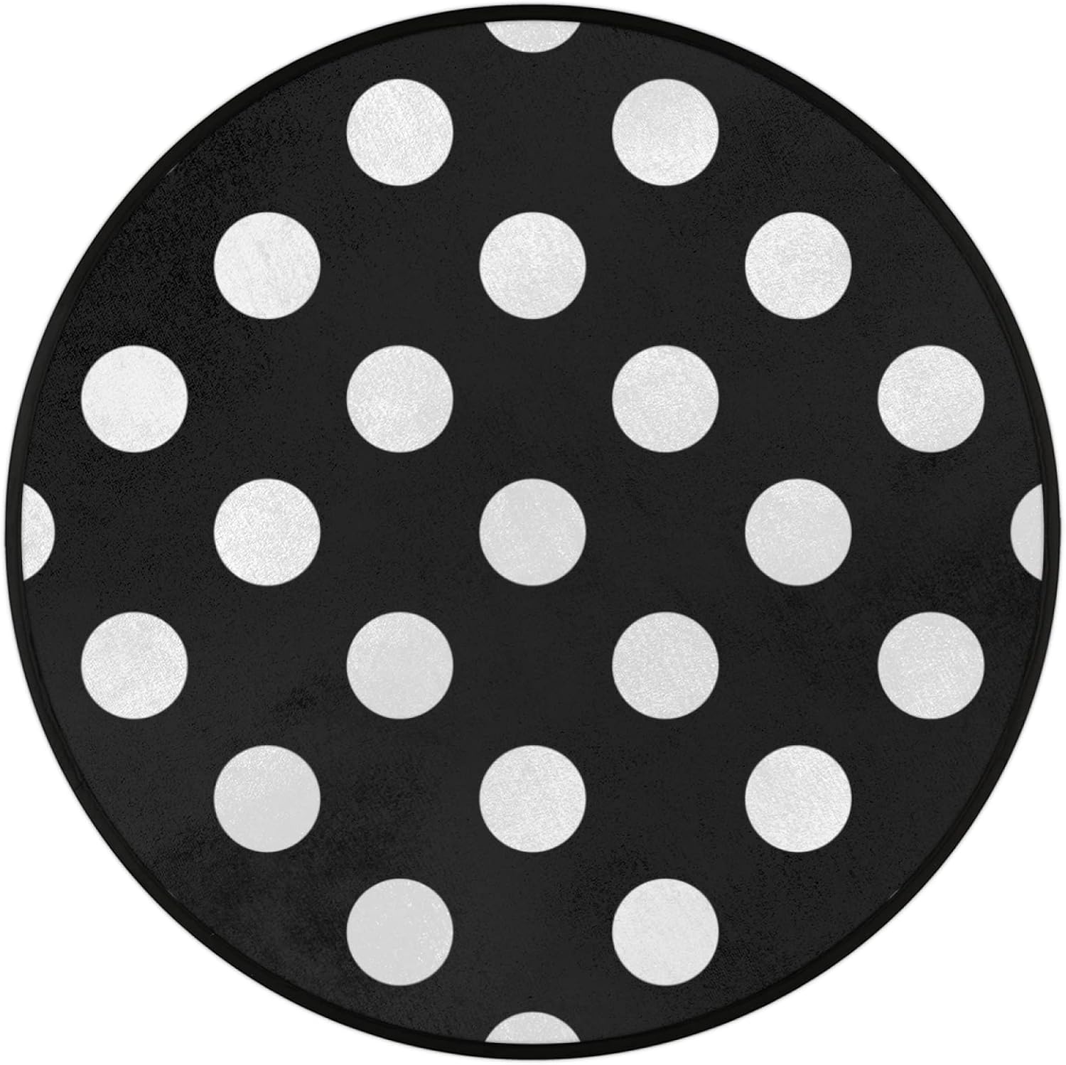 White Black Polka Dot Round Area Rug, Large Circle Rugs Non Slip Round Floor Mat Soft Washable Carpet for Living Room Bedroom Indoor, 5 ft