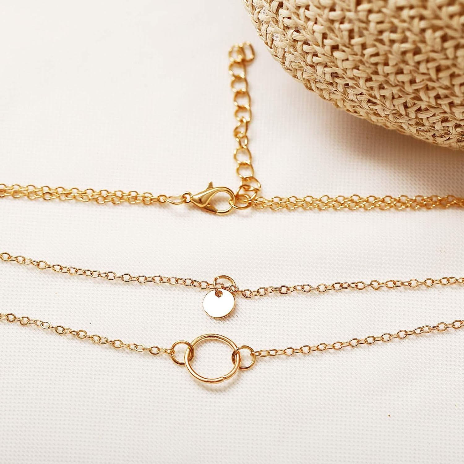 Yienate Fashion Gold Circle Layered Necklace Double Row Round Disc Coin Hoop Pendants Necklace Jewelry for Women and Girls - Image 4