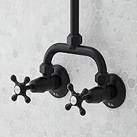 Vista 4 de Signature Hardware 922235 Baudette - Ducha con cabezal de ducha, brazo de ducha y asas cruzadas, color dorado cepillado