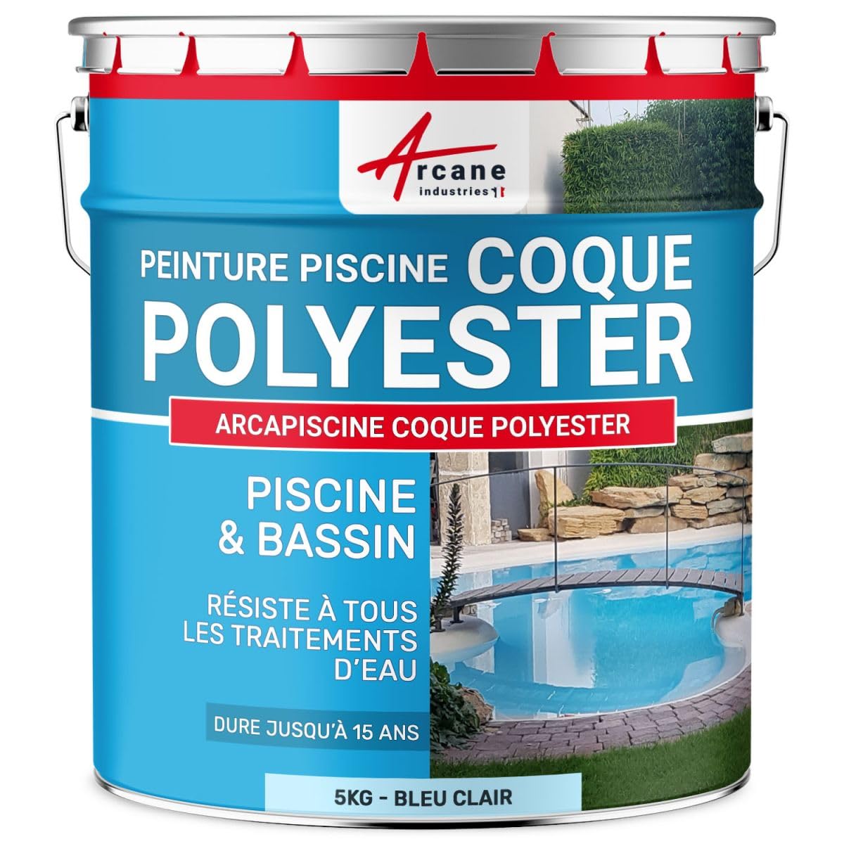 ARCANE INDUSTRIES Schwimmbadfarbe für Polyesterbecken, Beton - ARCAPOOL -175 Hellblau - 5 kg (bis zu 15m² fûr 2 schichten)