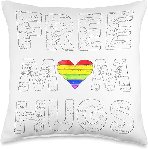 Free Mom Pride Hugs Design Throw Pillow, 16x16, Multicolor