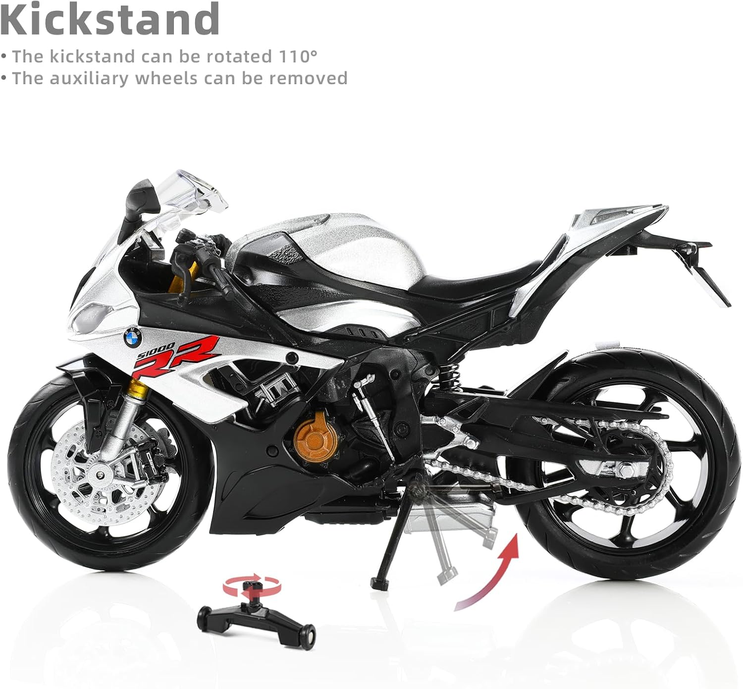 1:12 Motorcycle Model Toy for BMW S1000RR Metal Die-cast with Plastic Motorcycle Model No Assembly Required Mini Finished Moto Gift for Adult(Silver)