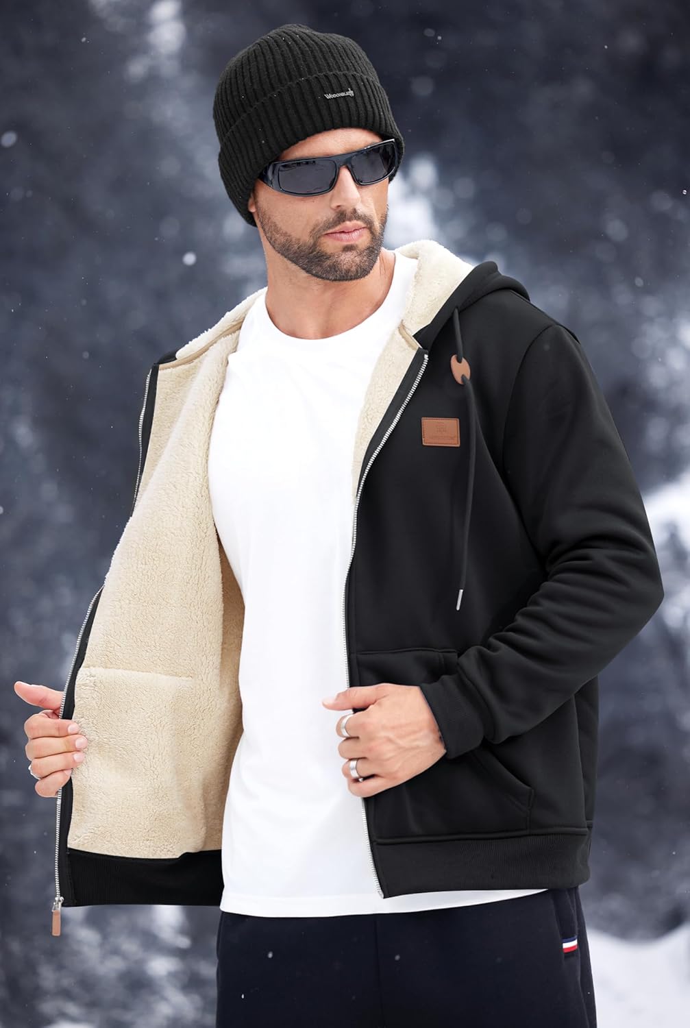 Men's Zip Up Sherpa-Lined Hoodie Jackets Winter Midweight Fleece Sweatshirt - Image 3