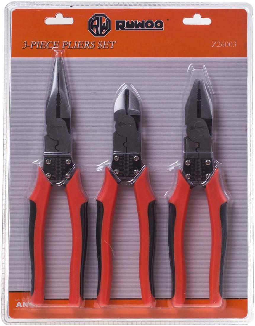 Up To 40% OFF RUWOO Z26003 3-Piece Multi Pliers Set 8-inch Diagonal Plier, 9-inch Long Nose Plier, 8-1/2 inch Linesman Plier Get Special Price RUWOO Z26003 3-Piece Multi Pliers Set 8-inch Diagonal Plier, 9-inch Long Nose Plier, 8-1/2 inch Linesman Plier