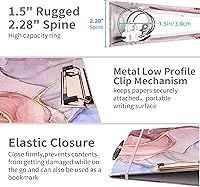 Vista 230 de Ospelelf Mini 3 Ring Binder, 2 Inch, Cute Pink Marble Binder for 5.5" x 8.5" with 5 Tab Dividers, File Folder Labels and Low Profile Clipboards